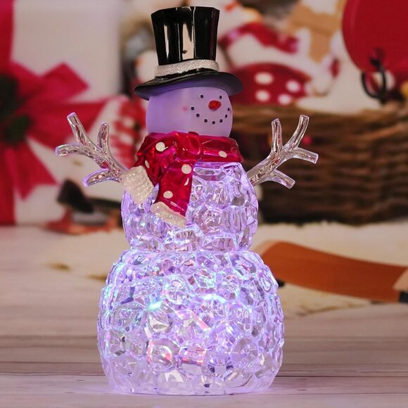 9 Inch Lighted Christmas Snowman Figurines Battery Operated Acrylic Xmas Gifts - Picture 7 of 7